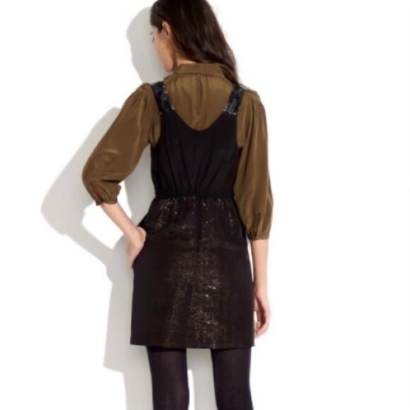 BROADWAY & BROOME Silk Black Gold Sparkle Sleeveless Fit & Flare Mini Dress 2 - Picture 2 of 12